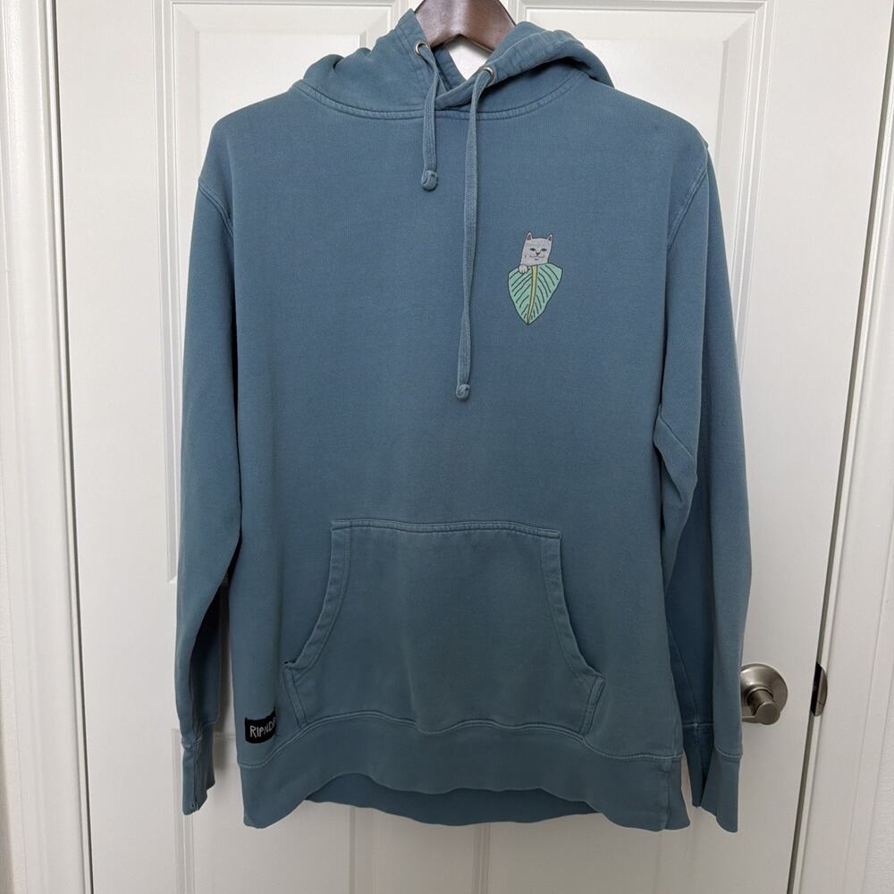 Ripndip Cat Leaf Distressed Long Sleeve Hoodie Skateboarding Large Blue